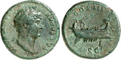 RÖMER RÖMISCHES KAISERREICH. HADRIANUS 117-138. AE-As (125/128) 11,48g. Kopf m. Pallium h. Hals u. Lkr. n.r. HADRIANVS - AVGVSTVS / COS III - S C Galeere, mit 5 sichtbaren Ruderern und Kapitän, fährt 