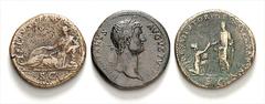 RÖMER RÖMISCHES KAISERREICH. HADRIANUS 117-138. LOT: 5 Bronzemünzen Sesterze: Fort red, Neptun, Restitutori orbis terrarum, Tellus stabil; - As: Roma. . s-