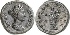 RÖMER RÖMISCHES KAISERREICH. Sabina, Gemahlin des Hadrianus +136/137. AE-Dupondius 14,54g. Pallabüste m. Diadem n.r. SABINA - AVGVSTA / CONCOR-DIA AVG - S - C Concordia steht n.l. RIC 1047, BMC 1887, 
