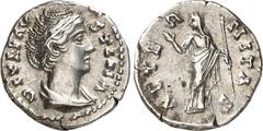 RÖMER RÖMISCHES KAISERREICH. Diva Faustina senior z.Z. Antoninus Pius 141/161. Denar 3,32g. Pallabüste n.r. DIVA - FAVSTINA / AETE-R-NITA-S Faustina-Iuno steht mit Sceptrum v.v., Kopf n.l. RIC 344, BM