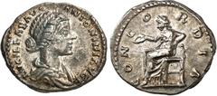 RÖMER RÖMISCHES KAISERREICH. Lucilla, Gemahlin des Lucius Verus 163-169 (+182). Denar 3,50g. Pallabüste n.r. LVCILLAE AVG ANTONINI AVG F / CONCO-RDIA Concordia thront n.l. u. stützt l. Arm auf Spes-St