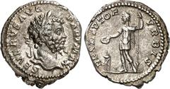 RÖMER RÖMISCHES KAISERREICH. SEPTIMIUS SEVERUS 193-211. Denar (201) 3,35g. Kopf m. Lkr. n.r. SEVERVS AVG - PART MAX / RESTITVTOR - VRBIS Kaiser steht opfernd n.l. RIC 167a, BMC 202-207, C. 599, Hill 5