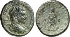 RÖMER RÖMISCHES KAISERREICH. CARACALLA, Augustus 198-217. AE-As (215) 10,72g. Paludamentbüste m. Lkr. n.r. ANTONINVS PIVS AVG GERM / P M TR P XVIII COS IIII P P - S - C Aesculapius steht v.v., Kopf n.