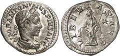 RÖMER RÖMISCHES KAISERREICH. ELAGABALUS 218-222. Denar (220/222) 3,31g. Paludamentbüste m. Lkr. n.r. IMP ANTONINVS PIVS AVG / LIBERTAS AVG Libertas steht m. pileus u. sceptrum n.l.; r. Stern. RIC 107,