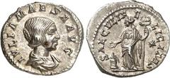 RÖMER RÖMISCHES KAISERREICH. Iulia Maesa, Großmutter des Elagabalus 218-222(+ 225/226). Denar 2,89g. Pallabüste n.r. IVLIA MAESA AVG / SAECVLI F-E-LICITAS Felicitas steht n.l.; l. Altar; r. Stern. RIC