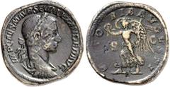 RÖMER RÖMISCHES KAISERREICH. SEVERUS ALEXANDER 222-235. AE-Sesterz (225) 24,82g. Paludamentbüste m. Lkr. n.r. IMP CAES M AVR SEV ALEXANDER AVG / V[IC]TO-RIA AVGVSTI - S - C Victoria schreitet n.l. RIC