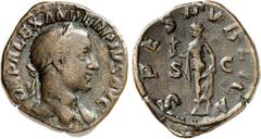 RÖMER RÖMISCHES KAISERREICH. SEVERUS ALEXANDER 222-235. AE-Sesterz (232) 19,28g. Kopf m. Pallium h. Hals u. Lkr. n.r. IMP ALEXANDER PIVS AVG / SPES PVBLICA - S - C Spes schreitet n.l. RIC 648, BMC 905