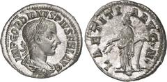 RÖMER RÖMISCHES KAISERREICH. GORDIANUS III. Augustus 238-244. Denar (Ende 239/240) 3,02g. Paludamentbüste m. Lkr. n.r. IMP GORDIANVS PIVS FEL AVG / LAETITI-A AVG. N. Laetitia steht n.l. RIC 113, C. 12