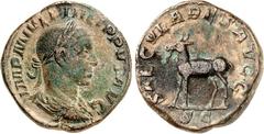 RÖMER RÖMISCHES KAISERREICH. PHILIPPUS I. Arabs 244-249. AE-Sesterz (248) 16,5g, Rom. Büste mit Panzer, Paludamentum und Lorbeerkranz n.r. IMP M IVL PHILIPPVS AVG / SAECVLARES AVGG - S C Antilope steh