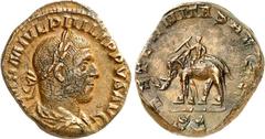 RÖMER RÖMISCHES KAISERREICH. PHILIPPUS I. Arabs 244-249. AE-Sesterz (248/249) 18,87g. Paludamentbüste m. Lkr. n.r. IMP M IVL PHILIPPVS AVG / AETERNITAS AVGG - S C Elefant schreitet mit Mahut n.l. RIC 