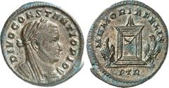 RÖMER RÖMISCHES KAISERREICH. Divus Constantius z.Z. Constantin I. / Maxentius 307-308. AE-Follis 25/26mm (307/308) 6,28g, Trier, 1.Offizin. Büste in Trabea, capite velato, mit Lorbeerkranz n.r. DIVO C