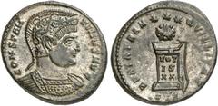 RÖMER RÖMISCHES KAISERREICH. CONSTANTINUS I. der Große, Augustus 306(310)-337. Bi-Follis 18/20mm (322) 3,95g, Trier, 2. Off. Panzerbüste m. Helm n.r. CONSTAN-TINVS AVG / BEATA TRAN-QVILLITAS Vota-Alta