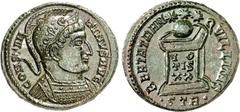 RÖMER RÖMISCHES KAISERREICH. CONSTANTINUS I. der Große, Augustus 306(310)-337. AE-Follis 18/19mm (322/323) 2,77g, Trier, 2. Off. Panzerbüste m. Helm n.r. CONSTAN-TINVS AVG / BEATA TRAN-QVILLITAS Vota-