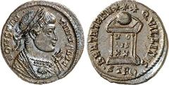 RÖMER RÖMISCHES KAISERREICH. CONSTANTINUS I. der Große, Augustus 306(310)-337. AE-Follis 19mm (323) 2,94g, Trier, 2. Off. Konsularbüste m. Lkr. n.r. CONSTAN-TINVS AVG / BEATA TRAN-QVILLITAS Vota-Altar