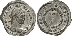 RÖMER RÖMISCHES KAISERREICH. Constantinus II. Caesar 317-337. AE-Follis 20mm (323/324) 4,34g, Trier, 1. Off. Kopf m. Lkr. n.r. CONSTANTINVS IVN NOB C / CAESARVM NOSTRORVM um Lkr. m. VOT X; unten PTR M