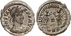 RÖMER RÖMISCHES KAISERREICH. CONSTANS Augustus 337-350. AE-Minutus 17/16mm (347/348) 1,47g, Trier, 1. Off. Paludamentbüste m. Perlendiadem n.r. CONSTAN-S P F AVG / VICTORIAE DD AVGG Q NN 2 Viktorien s