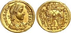 RÖMER RÖMISCHES KAISERREICH. GRATIANUS 367-383. Solidus (375/378) 4,48g, Trier, 1. Off. Büste mit Panzer, Paludamentum, und Perlendiadem n.r. D N GRATIA - NVS P F AVG / VICTOR - IA AVGG Victoria nimmt