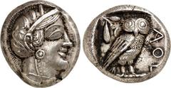 GRIECHEN ATTIKA. ATHEN. Tetradrachmon (400/380 v.Chr.) 16,85g, östlicher Beischlag. Athenakopf n.r. / Im Quadrat: Eule steht n.r.; r. AQE. Svor. 14. .