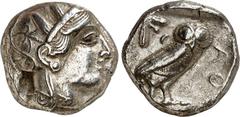 GRIECHEN ATTIKA. ATHEN. Tetradrachmon (400/380 v.Chr.) 17,12g, östlicher Beischlag. Athenakopf n.r. / Im Quadrat: Eule steht n.r.; r. AQE. Svor. 16, 1-24. .