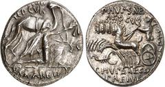 RÖMER RÖMISCHE REPUBLIK : Silbermünzen. Marcus Aemilius Scaurus & Publ. Plautius Hypsaeus Aediles 58 v. Chr. Denar 3,83g. Aretas von Nabataea kniet neben s. Dromedar n.r.M SCAVR - AED CVR - EX - S C -