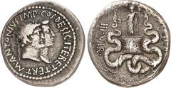 RÖMER IMPERATORISCHE PRÄGUNGEN. MARCUS ANTONIUS mit s. Gemahlin OCTAVIA 40-32 v. Chr. Cistophorus (Trinio) (um 39 v.Chr.) 11,49g, wohl EPHESUS. Beider Köpfe gestaffelt n.r. M ANTONIVS IMP COS DESIG IT