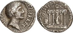RÖMER IMPERATORISCHE PRÄGUNGEN. "CAESAR" (der spätere Augustus) 44-27 v. Chr.(-14). Denar (36 v.Chr.) 3,44g mobile Münzstätte Octavians in Africa (Carthago?). Kopf n.r. IMP CAE[SAR DIVI F] III VIR R P
