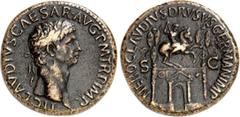 RÖMER RÖMISCHES KAISERREICH. CLAUDIUS mit s. verstorbenen Vater Drusus senior 41-54. AE-Sesterz (50/54) 27,70g. Kopf m. Lkr. n.r. TI. CLAVDIVS. CAESAR. AVG. P. M. TR. P. IMP. P. P. / NERO CLAVDIVS DRV