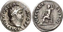 RÖMER RÖMISCHES KAISERREICH. NERO 54-68. Denar (67/68) 3,43g. Kopf m. Lkr. n.r. IMP NERO CAESAR - AVG P P / IVPPITER - CVSTOS Iupiter thront mit Sceptrum und Fulmen n.l. RIC 69 (R), BMC 80, C. 123. .