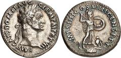 RÖMER RÖMISCHES KAISERREICH. DOMITIANUS, Augustus 81-96. Denar (1./9.88) 3,18g. Kopf m. Lkr. n.r. IMP CAES DOMIT AVG - GERM P M TR P VII / IMP XIIII COS XIIII CENS P P P Minerva propugnatrix steht auf