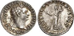 RÖMER RÖMISCHES KAISERREICH. DOMITIANUS, Augustus 81-96. Denar (9.95/9.96) 3,26g. Kopf m. Lkr. n.r. IMP CAES DOMIT AVG GERM P M TR P XV / IMP XXII COS XVII CENS P P P Minerva steht m. Lanze u. Fulmen 