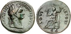 RÖMER RÖMISCHES KAISERREICH. DOMITIANUS, Augustus 81-96. AE-Sesterz (95/96) 27,37g. Kopf m. Lkr. n.r. IMP CAES DOMIT AVG GERM COS XVII CENS PER P P / IOVI - VICTORI - S C Iupiter victor thront n.l. RI