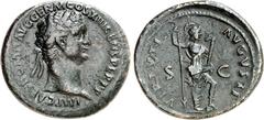 RÖMER RÖMISCHES KAISERREICH. DOMITIANUS, Augustus 81-96. AE-As (87) 11,01g. Belorb. Kopf n. r. IMP CAES DOMIT AVG GERM COS XIII CENS PER P P / VIRTVTI AVGVSTI SC Virtus mit Speer und Parazonium steht 