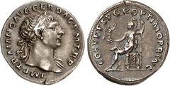 RÖMER RÖMISCHES KAISERREICH. TRAIANUS 98-117. Denar (108/109) 3,33g. Kopf m. Pallium h. Hals u. Lkr. n.r. IMP TRAIANO AVG GER DAC P M TR P / COS V P P S P Q R OPTIMO PRINC Roma victrix thront n.l. RIC