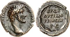 RÖMER RÖMISCHES KAISERREICH. ANTONINUS PIUS Augustus 138-161. AE-As (145/148) 9,05g. Kopf m. Lkr. n.r. ANTONINVS AVG PI-VS P P TR P COS IIII / S P Q R - OPTIMO - PRINCIPI - S . C im Lkr. RIC 827a, BMC