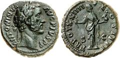 RÖMER RÖMISCHES KAISERREICH. ANTONINUS PIUS Augustus 138-161. AE-As (161) 11,19g. Belorb. Büste n. r. ANTONINVS AVG PIVS PP / TRPOT XXIIII COS IIII SC Aeternitas steht n.l., hältCaduceus und Phoenix a
