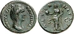 RÖMER RÖMISCHES KAISERREICH. Diva Faustina senior z.Z. Antoninus Pius 141/161. AE-As 12,48g. Pallabüste n.r. DIVA - FAVSTINA / AETER-NITAS - S - C Providentia steht n.l., hält Globus und Szepter. RIC 