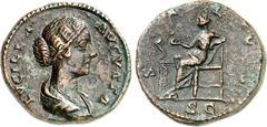 RÖMER RÖMISCHES KAISERREICH. Lucilla, Gemahlin des Lucius Verus 163-169 (+182). AE-Dupondius 12,45g. Büste in Palla n.r. LVCILLA - AVGVSTA / S A L V S - [S] - C Salus thront n.l. und füttert aus Pater