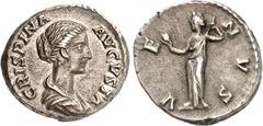 RÖMER RÖMISCHES KAISERREICH. Crispina, Gemahlin des Commodus 177-182. Denar (180/182) 3,04g. Pallabüste n.r. CRISPINA - AVGVSTA / V E - N V S Venus steht n.l. RIC 286a, BMC 44, C. 35. . feine Büste, s