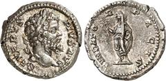 RÖMER RÖMISCHES KAISERREICH. SEPTIMIUS SEVERUS 193-211. Denar (201) 3,93g. Kopf m. Lkr. n.r. SEVERVS - PIVS AVG / FVNDAT-OR - P A C I S Kaiser steht mit Zweig n.l. RIC 265, BMC 330-331, C. 205, Hill 5