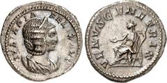 RÖMER RÖMISCHES KAISERREICH. Iulia Domna als Mutter des Caracalla 212-217. Antoninian (216) 5,17g. Drapierte Büste mit Diadem auf Halbmond n. r. IVLIA PIA FELIX AVG / VENVS GENETRIX Venus sitzt n. l. 