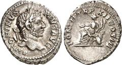 RÖMER RÖMISCHES KAISERREICH. CARACALLA, Augustus 198-217. Denar (209) 3,46g. Kopf m. Lkr. n.r. ANTONINVS - PIVS AVG / PONTIF TR P - XII COS III Concordia thront n.l. RIC 111, BMC 10-12, C. 465, Hill 1