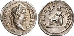RÖMER RÖMISCHES KAISERREICH. CARACALLA, Augustus 198-217. Denar (207) 3,44g. Kopf m. Lkr. n.r. ANTONINVS - PIVS AVG / VIRTVS AVGVSTOR Thronende Roma n.l., hält Viktoriolaglobus und parzonium, r. Schil