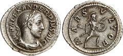 RÖMER RÖMISCHES KAISERREICH. SEVERUS ALEXANDER 222-235. Denar (232/235) 2,81g. Paludamentbüste m. Lkr. n.r. IMP ALEXANDER PIVS AVG / MARS - VLTOR Mars propugnator schreitet n.r. RIC 246, BMC 831-833, 