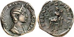RÖMER RÖMISCHES KAISERREICH. Iulia Mamaea, Mutter des Sev. Alexander 222-235. AE-Sesterz (230) 17,82g. Büste in Palla mit Diadem n.r. IVLIA MAMA-EA AVGVSTA / FELICI-TAS PVBLICA - S - C Felicitas thron