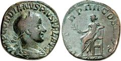 RÖMER RÖMISCHES KAISERREICH. GORDIANUS III. Augustus 238-244. AE-Sesterz (241) 16,14g. Paludamentbüste m. Lkr. n.r. IMP GORDIANVS PIVS FEL AVG / P M TR P IIII COS III P P - S C Apollo thront n.l. RIC 