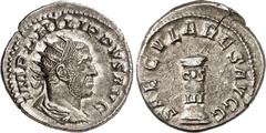 RÖMER RÖMISCHES KAISERREICH. PHILIPPUS I. Arabs 244-249. Antoninian (248/249) 4,37g. Paludamentbüste m. Strkr. n.r. IMP PHILIPPVS AVG / SAECVLARES AVGG Stele mit COS - III. RIC 24c, C. 193. . vz