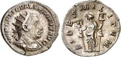 RÖMER RÖMISCHES KAISERREICH. VALERIANUS I. 253-260. Bi-Antoninian (253/254) 4,03gg, Rom. Paludamentbüste m. Strkr. n.r. IMP C P LIC VALERIANVS AVG / FIDES MILITVM Fides steht mit 2 Signa n.l. RIC 89, 