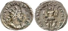 RÖMER RÖMISCHES KAISERREICH. GALLIENUS z.Z. Valerianus I. 253-260. Antoninian (258/259) 3,47g, Köln. Büste mit Panzer, Strahlenkrone, Schild und geschulterter Lanze n.l. GALLIENVS . P F AVG / GERMANIC