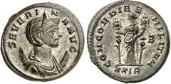 RÖMER RÖMISCHES KAISERREICH. Severina, Gemahlin des Aurelianus 274-275. AE-Antoninian (275) 4,03g, Ticinum, 2. Off. Pallabüste m. Diadem auf Mondsichel n.r. SEVERI-NA AVG / CONCOR-DIAE - MILITVM Conco