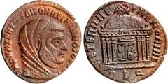 RÖMER RÖMISCHES KAISERREICH. Divus Maximianus, z.Z. Constantin I. u. Maxentius 310-312. AE-Follis 24mm (310) 4,62g, Rom. Kopf, bedeckt, n.r. IMP MAXENTIVS DIVO MAXIMIANO SO[CERO] / AETERNAE - MEMORIAE